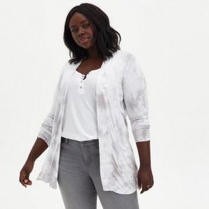 Torrid NWOT Super Soft Grey Tie Dye Boyfriend Cardigan Open Front (size 4)